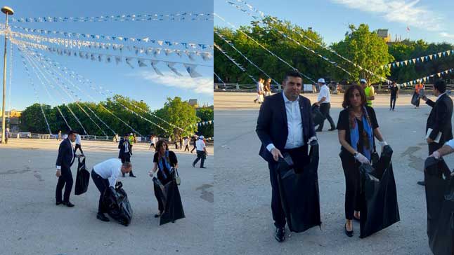 Deva partisi genel merkez yöneticileri diğer partilerin aksine miting bitince meydanı temizliyor