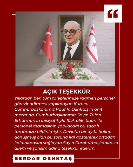 Serdar Denktaş'tan 'Açık Teşekkür'