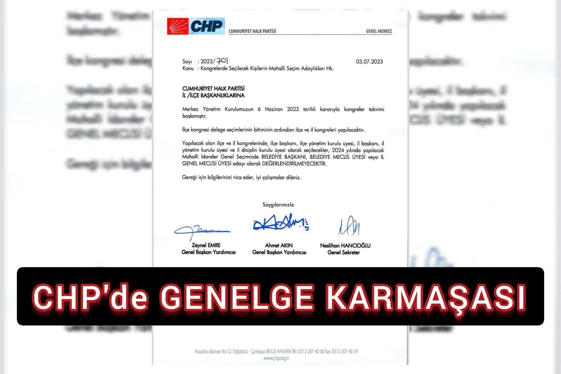 CHP'de GENELGE KARMAŞASI